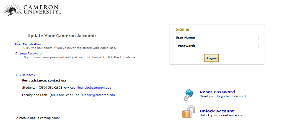 Screen Capture of login screen for AggiePass