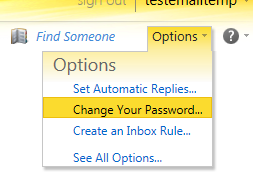 Options Menu in Outlook Web Access