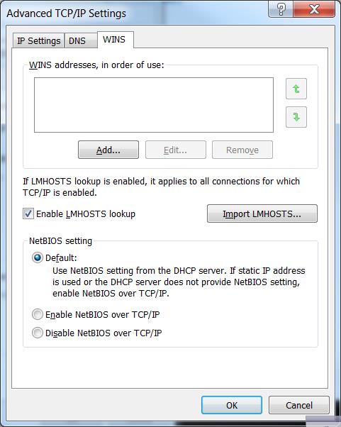 Advanced TCP/IP Settings WINS tab